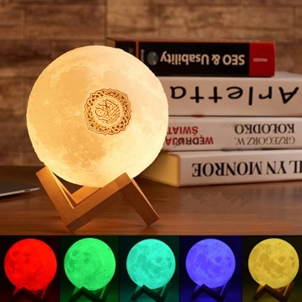  Al Touch Koran Azan Mp3 Usb Cube 3D Lampjes Audio Красочный светодиодный дышащий портативный адхан плеер Коран луна лампа