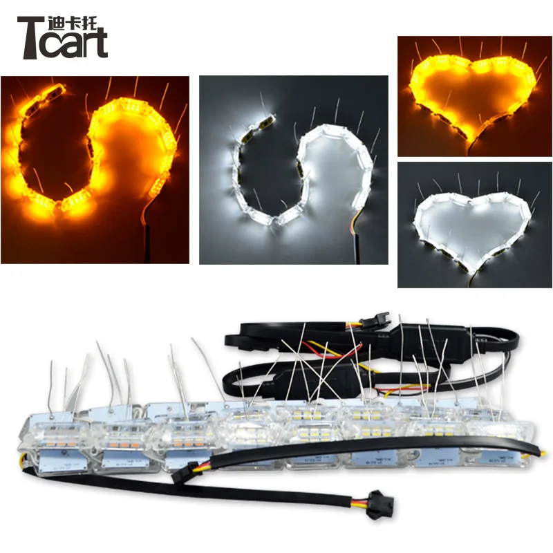 Новые Мягкие DRL с световой сигнал поворота Следуйте светодиодные дневные ходовые огни, пропилен-каучука прокладки с функцией поворота слеза ангела глаз