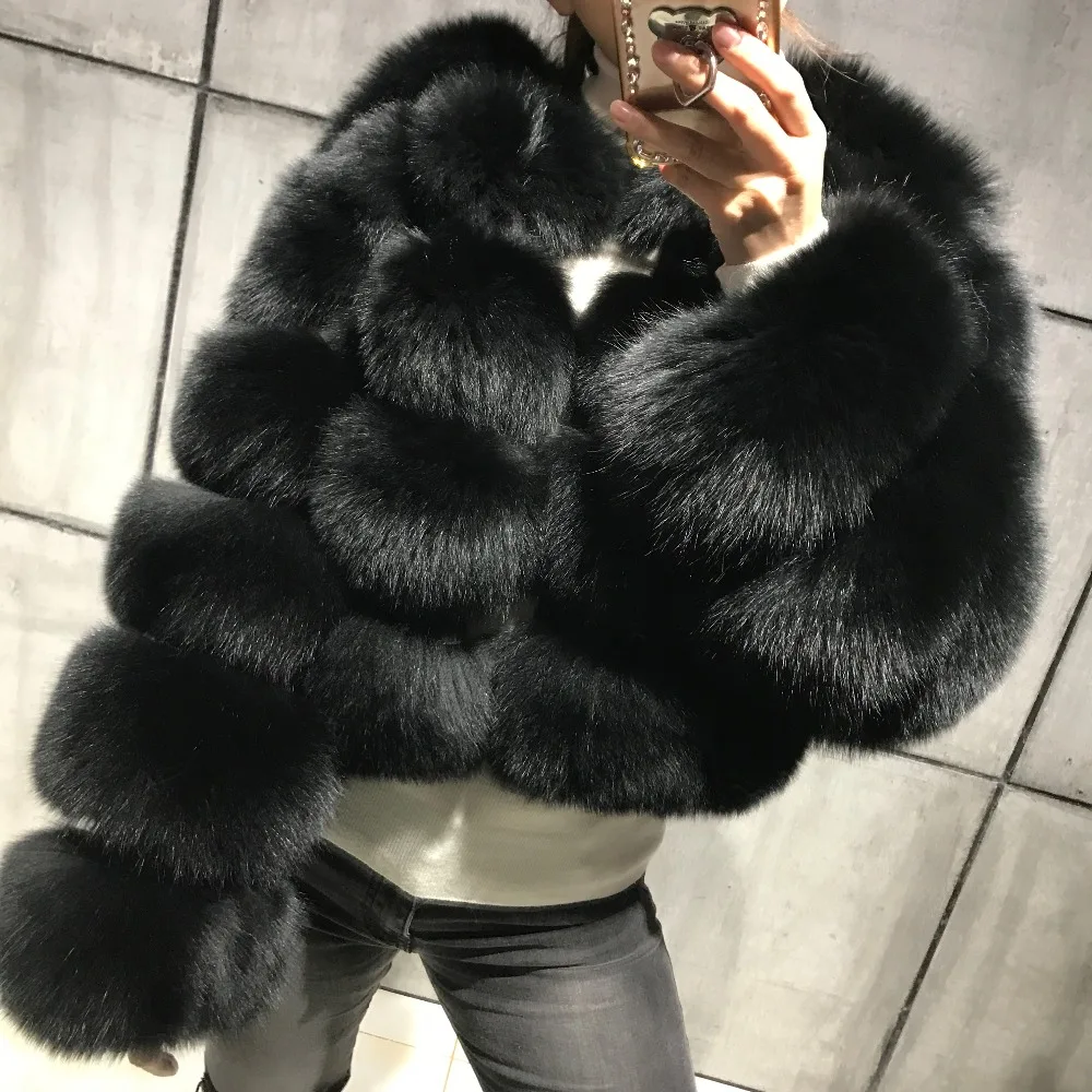 
Custom Wholesale Winter Warm Natural Blue Fox Fur Coat Women / Female Short Classic Lady Colorful Full Sleeve Real Fox Fur Coat 