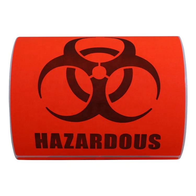 Hybsk Biohazard Warning Labels 4 x 4 inch Fluorescent Red-Orange Hazardous Stickers | 100 Labels/Roll