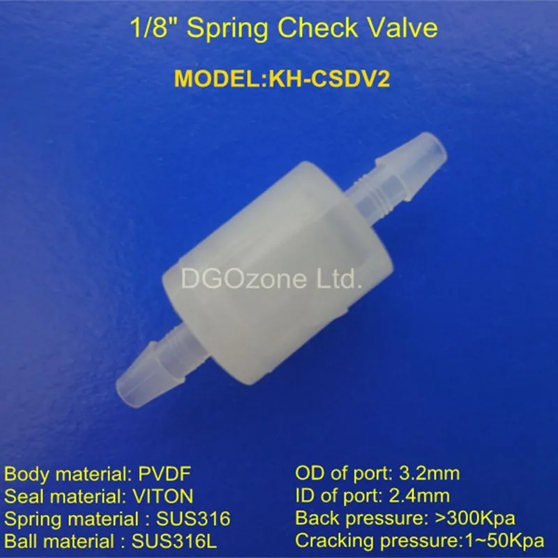1/8 дюйма пружинный обратный клапан, маленькие пластиковые обратные клапаны, PVDF корпус, озоновый клапан