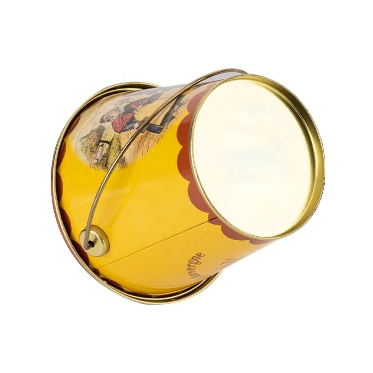OEM Service Food Grade Round Tin Ice Bucket with Metal Handle