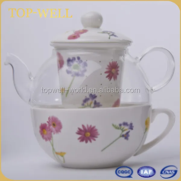 Pretty design glass teapot set tea cup set with glass tea cup and glass teapot