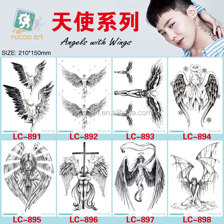 New Big Black Tattoo Sticker Temporary Angel Wings Body Tattoo Design -  Online Shopping