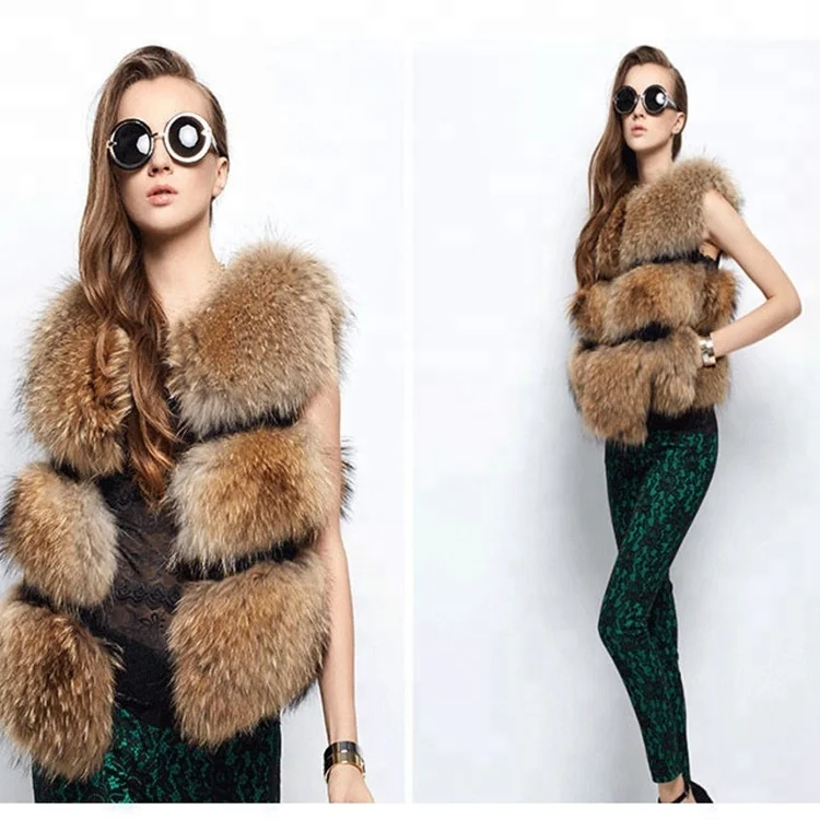 Luxury women raccoon fur vest fox fur coat