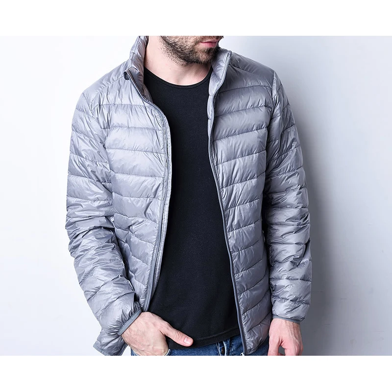 Men 90% Down 10% Feather Content High Quality Ultra Light Long Sleeve White Duck Down Jacket