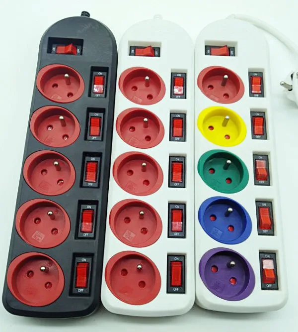 
Colorful French 5 ways Power Strip Extension Socket Individual Switches 