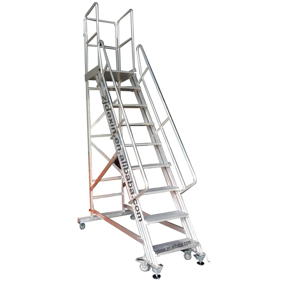 
DX-RT Aluminum Warehouse Ladder Platform Rolling Warehouse Platform Ladder Alu Wheel Warehouse Ladder 