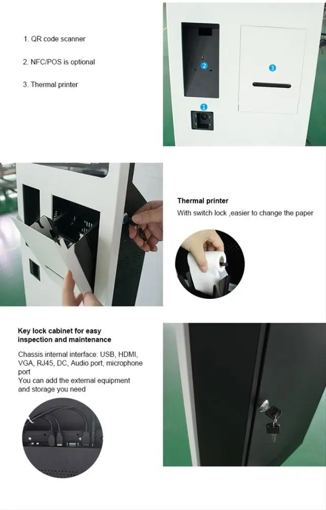 Ultra-thin self service ticket vending terminal payment kiosk card reader for station