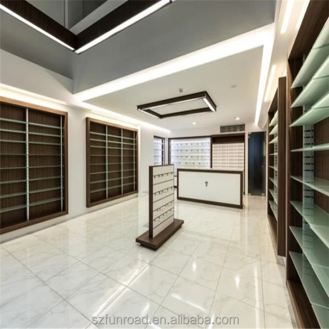 Drugstore display cabinet with drawer system / Pharmacy shop interior design with 3D drawing