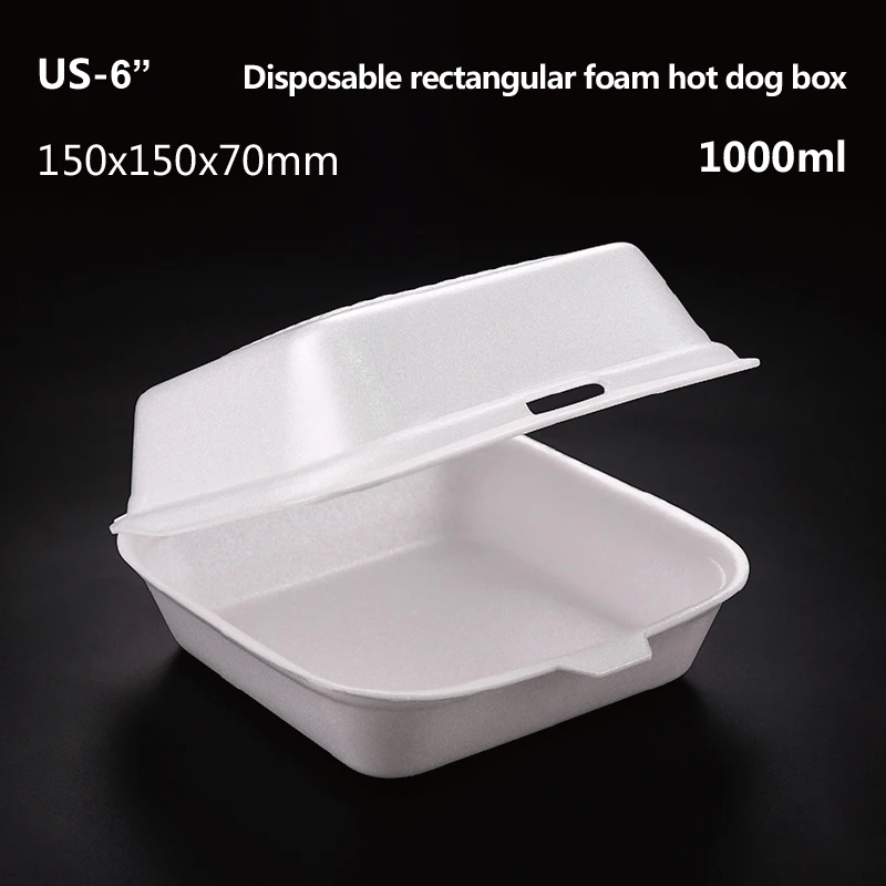
Disposable 6inch square thickened foam hamburger box with new food grade ps material take away foam food container 