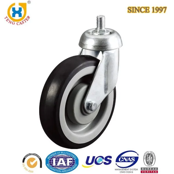 Supermarket 5inch pu flat stem shopping cart casters and wheels