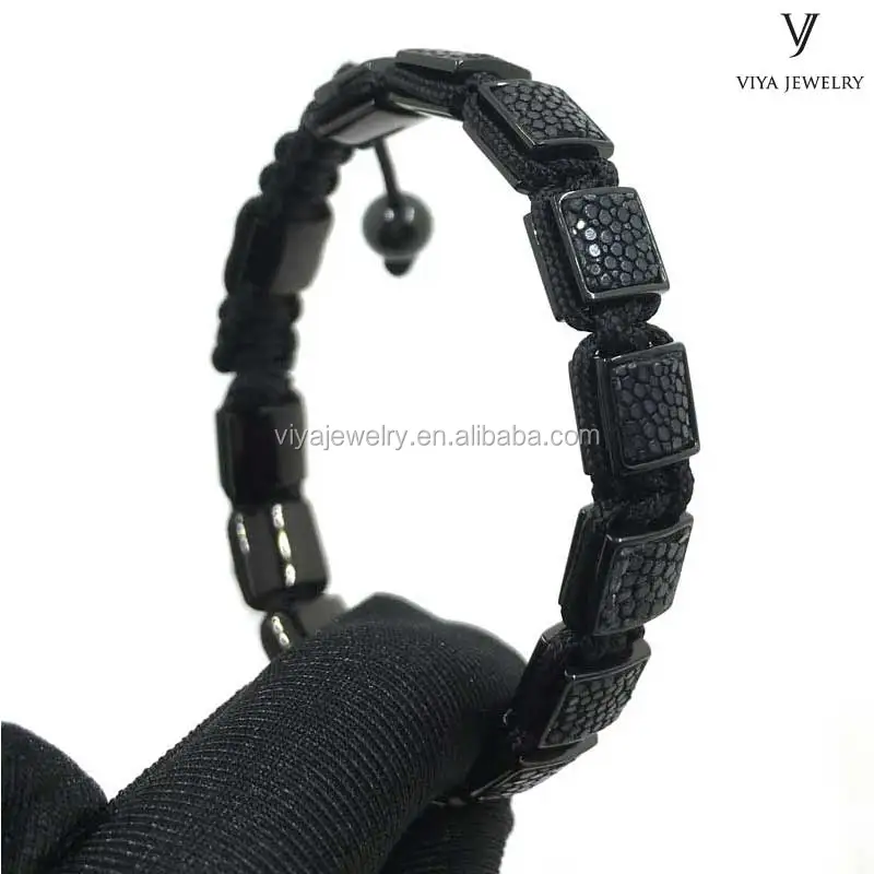 Mens jewelry 2017 Square Leather Beads Bracelet custom natural rope leather Bracelet
