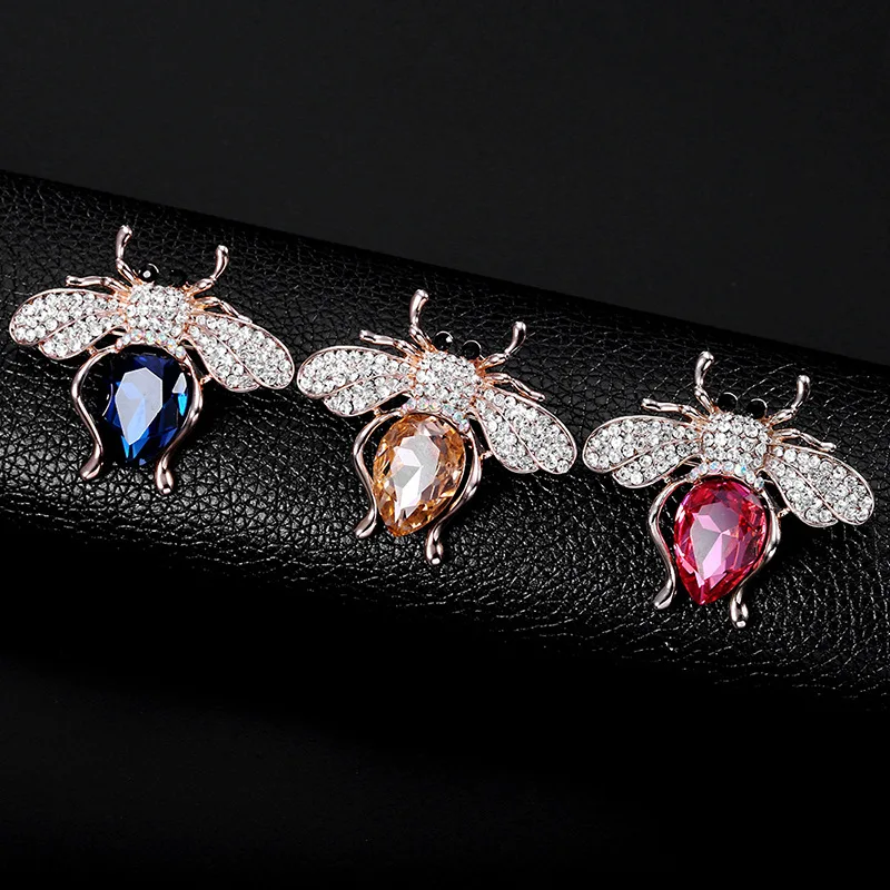 
New design fashion wholesale Amazon hot sale creative glass bee brooch 