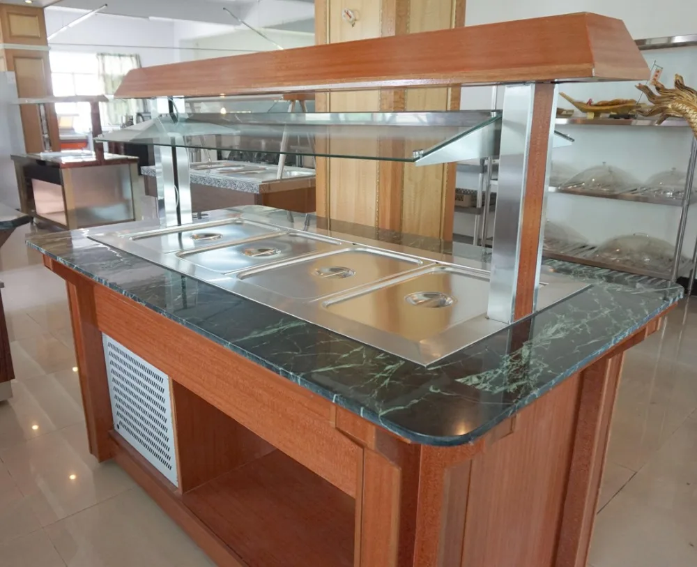 Nice Design Wooden Structure Acrylic Glass Big Capacity GN Pan Salad Serving Bar