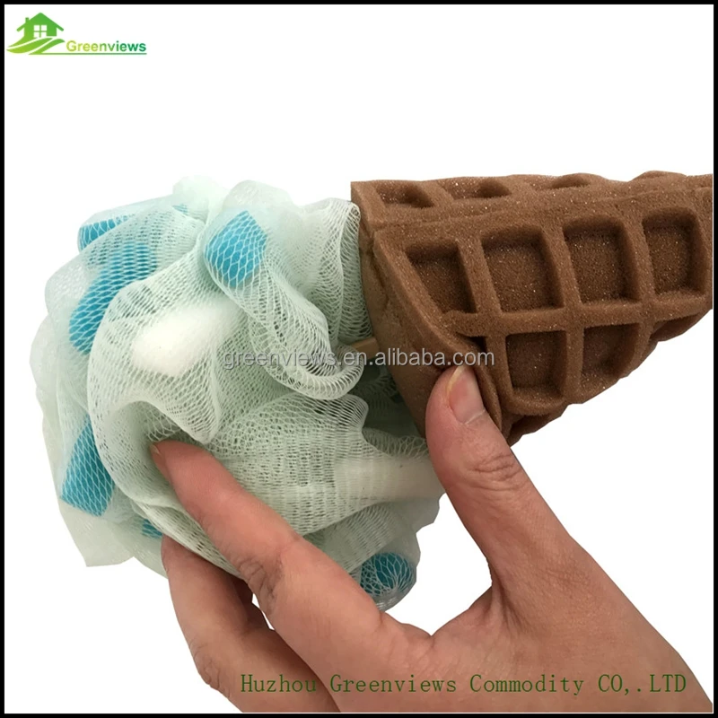 
Wholesale Ice cream shape bath sponge shower puff body exfoliating mesh bath supplies sponge cleaning 