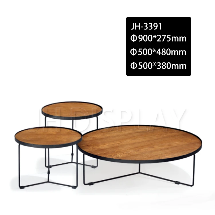 
Modern Simple And Stylish Metal Base Round Solid Wood Side Table 