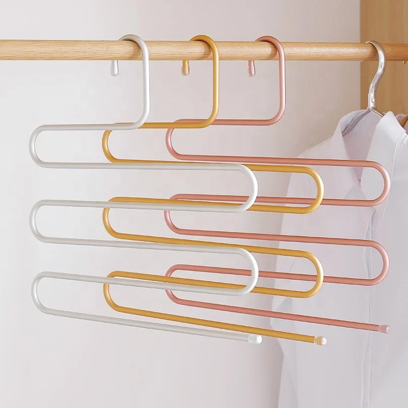 Magic Aluminum S Shape 5 Layers Trousers Multi Pants Scarf Hangers