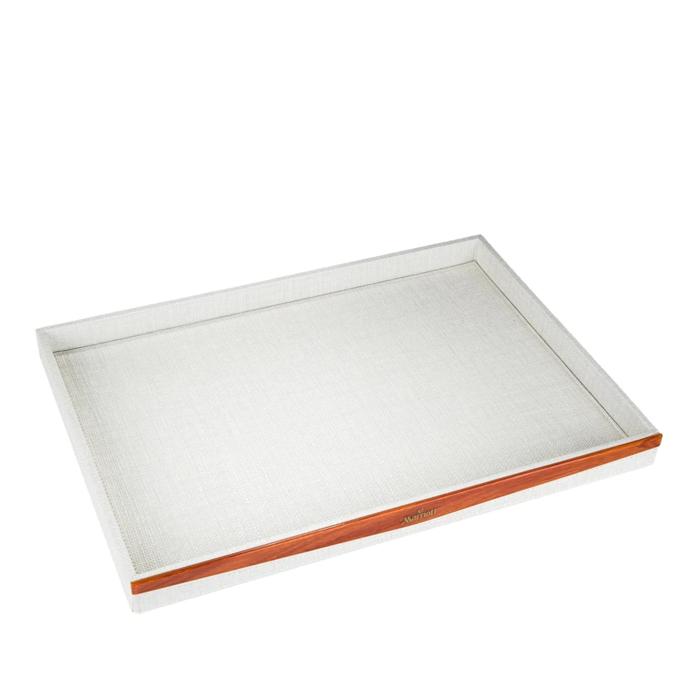 
china manufacturer 400*300*30mm rectangular beige faux pu serving tray 