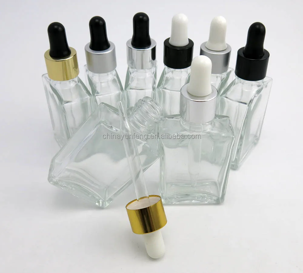 30ML clear square glass dropper bottle, 1 oz crystal essential oil dropper bottle with good quality