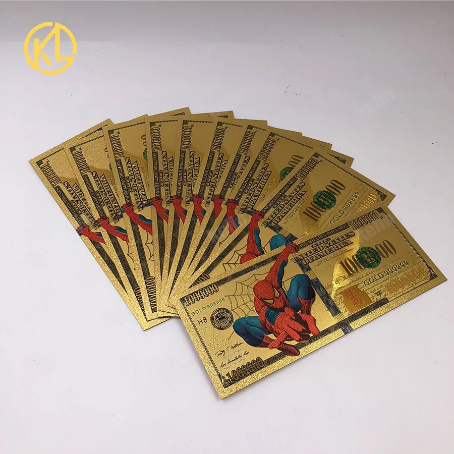KL 1000000 US dollar Gold 999999 Plastic money Banknote for SpiderMan fans collection and gifts