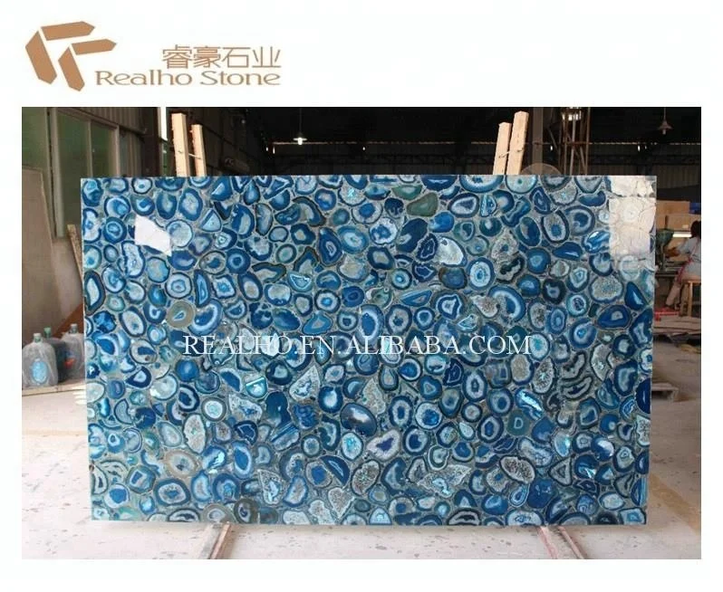 Translucent Luxury Semi-Precious Stone Backlit Blue Agate Slabs