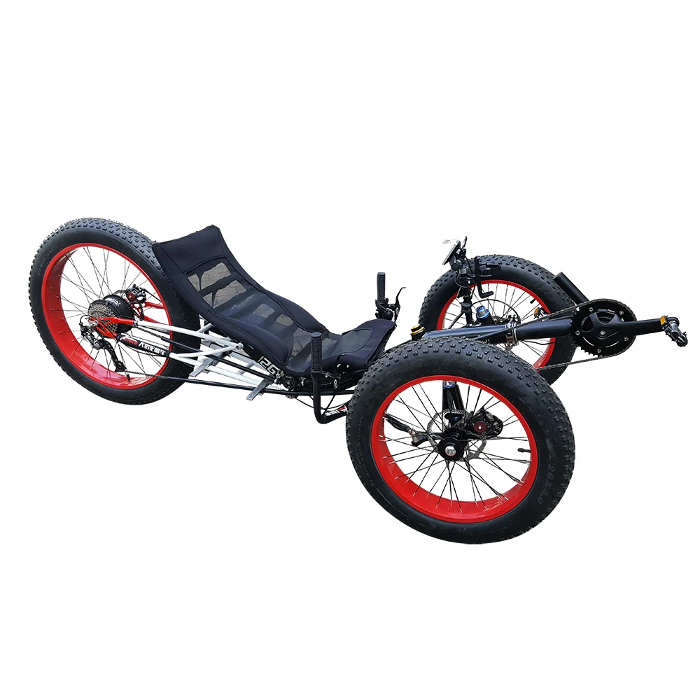 Free Shipping High Capacity Laid-Back Seat Reverse Three Wheel Street Electric Recumbent Trike Fat Snow Tire Recumbent Tricycle