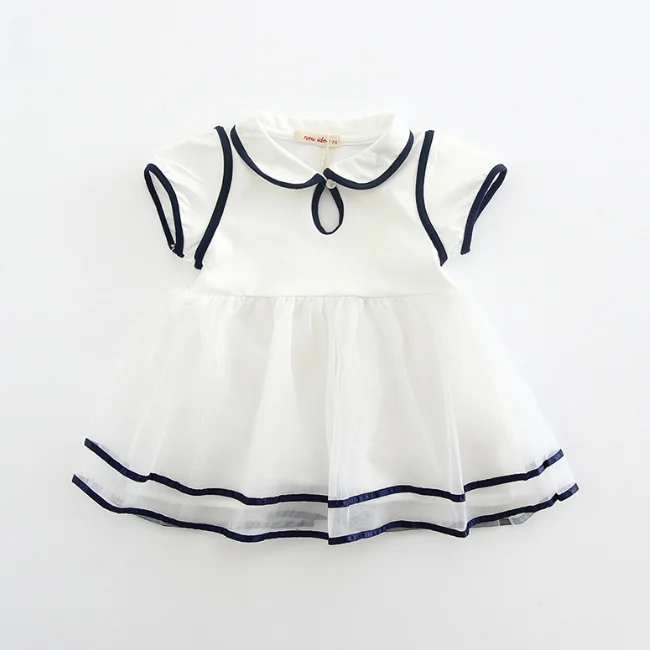 
PHB50411 short sleeve baby girls peter pan collar dress 