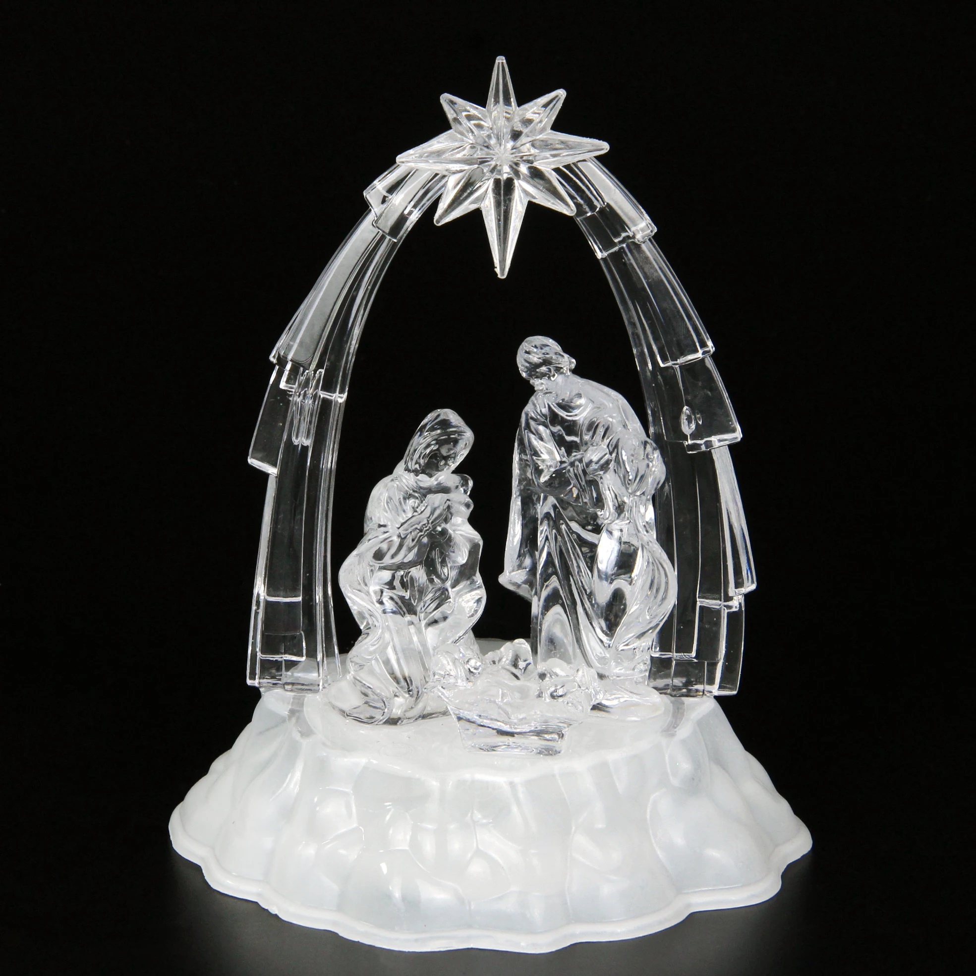 
Holy Family Religious LED light Transparent acrylic craft christmas nativity scene led color changing for led nativity 