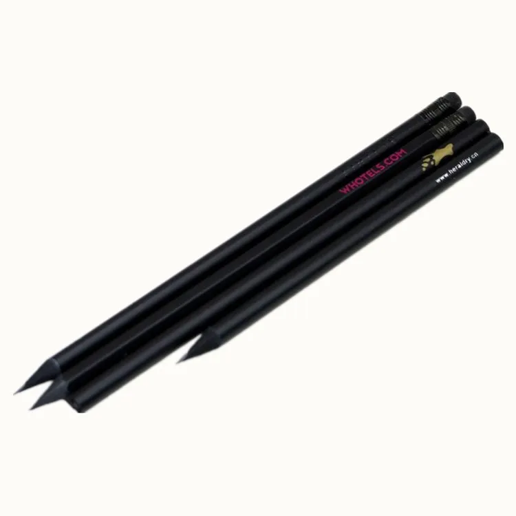 Wooden Pencil Office School Supplies Pencils Set Wood with Eraser Customized Round Loose OEM Logo Printing Hot Sale Black