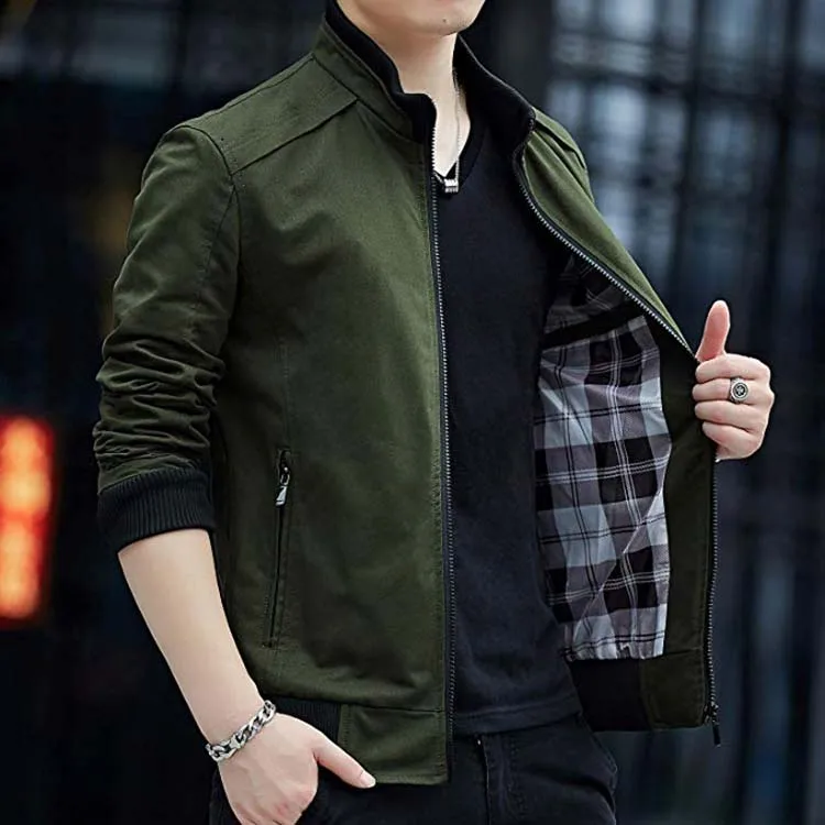 Mens Casual Windbreaker Outerwear Slim Fit Cotton Lightweight Zip Up Jackets