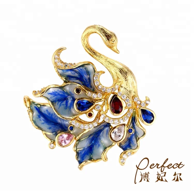 Beautiful Enamel Swan Design 925 Sterling Silver Jewelry Brooch