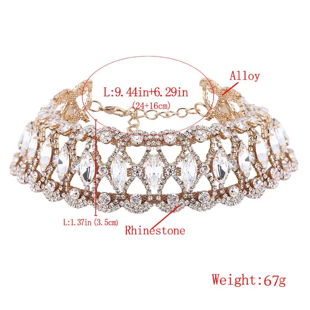 2018 Luxury Punk Flower Crystal Rhinestone Choker Collar Women Gold Silver Chain Necklace Statement Wedding Chocker Jewelry