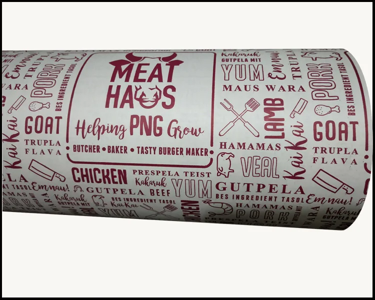 
80cmx200m MeatHaus 2018 eco-friendly 45gsm printed newsprint butcher paper roll in Australia supermarket 