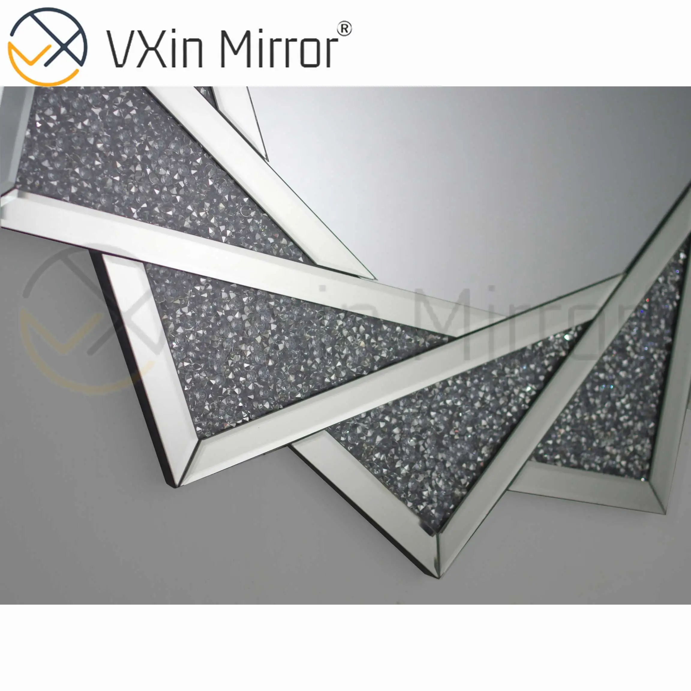Hot sell VXin WXM-1779 3 color LED Modern crystal Silver Crushed  Diamond Wall hanging Mirror