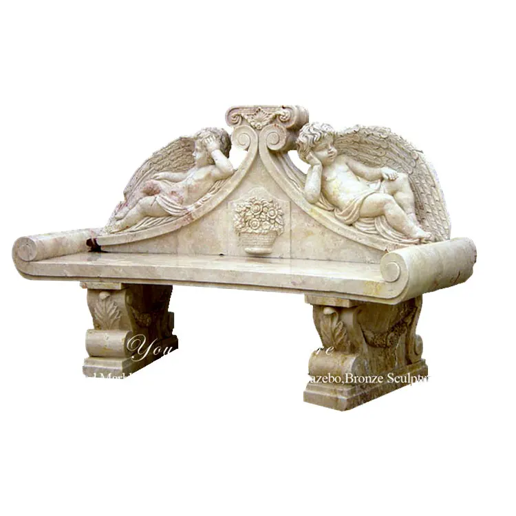 Hand Carved Natural Stone Outdoor Garden White Swan Statue Marble Bench Long Chair