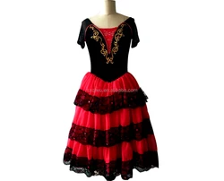 New Spanish style black velvet and red tulle ballet long dress.New--33