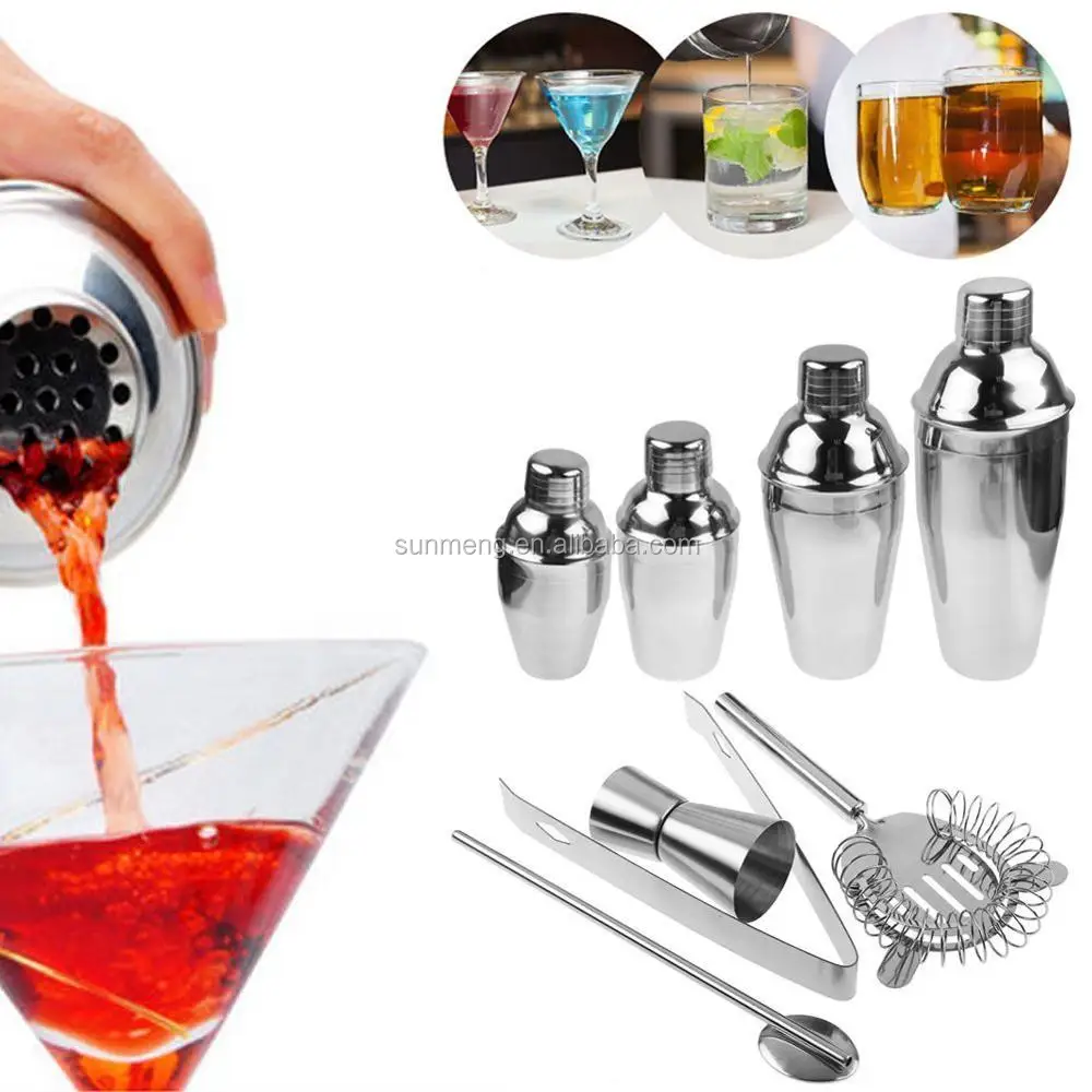 SANMENG 2017 hot sales 5pcs stainless steel measuring cocktail steel shaker set