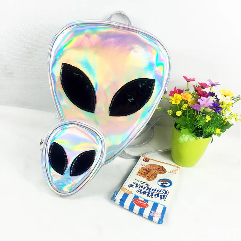 New Korean fashion handbags candy color laser transparent laser backpack alien big eye triangle shaped casual bag