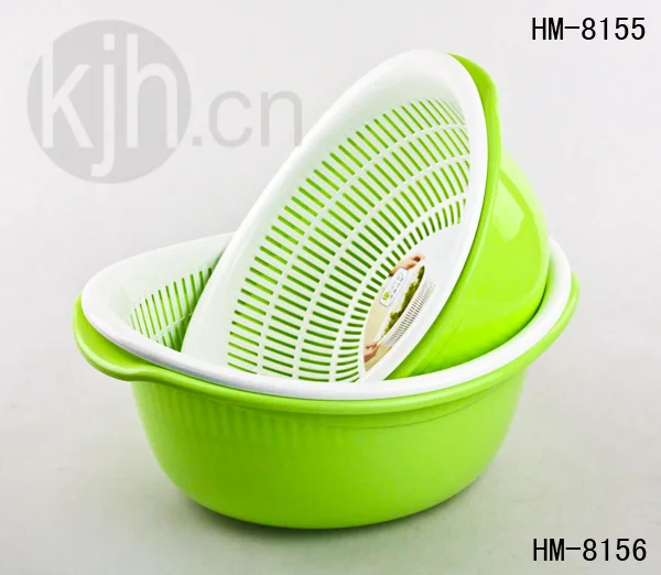 KJH LIVE Wholesales 4.8L Kitchen Round Shape Double layer Vegetable Plastic Sieve Drying Basket