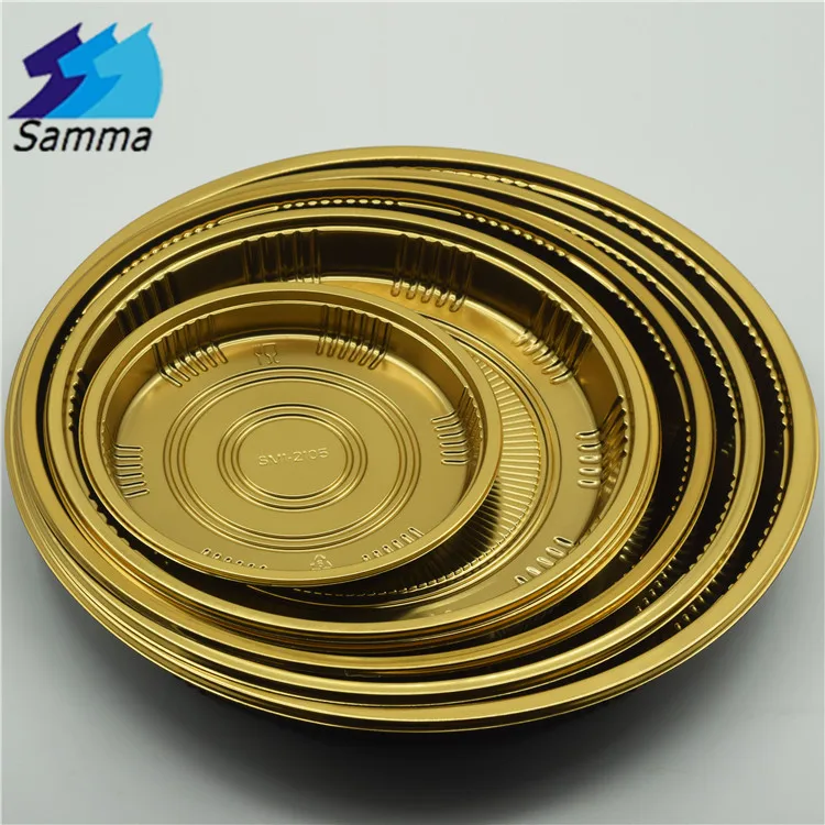 SM1-2105Gold Fashionable Wholesale Customized Printed round Dish Serving Food grade Tray Plastic Plate