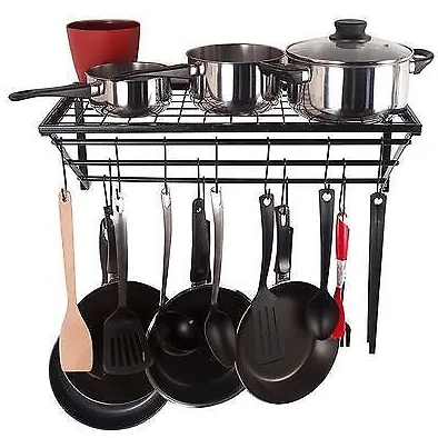 Factory Price wholesale wall mount pot and Pan rack kitchen metal storage racks