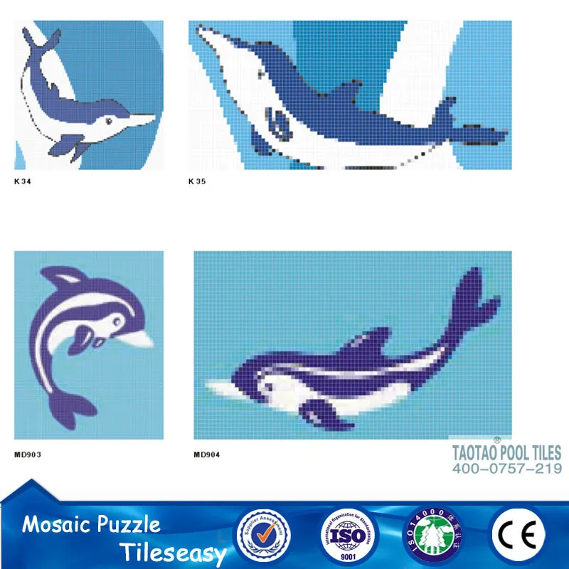 Dolphin mosaic pattern decorative floor tile for pools