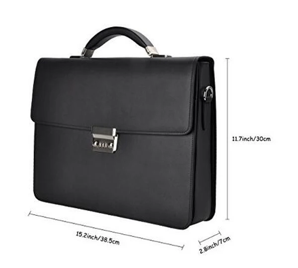 Solid black leather business bag briefcase for man