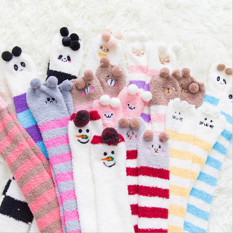 Cute Winter Socks Kneehigh Socks Girl Fuzzy Animals Stripe Socks For Women Long Wholesale