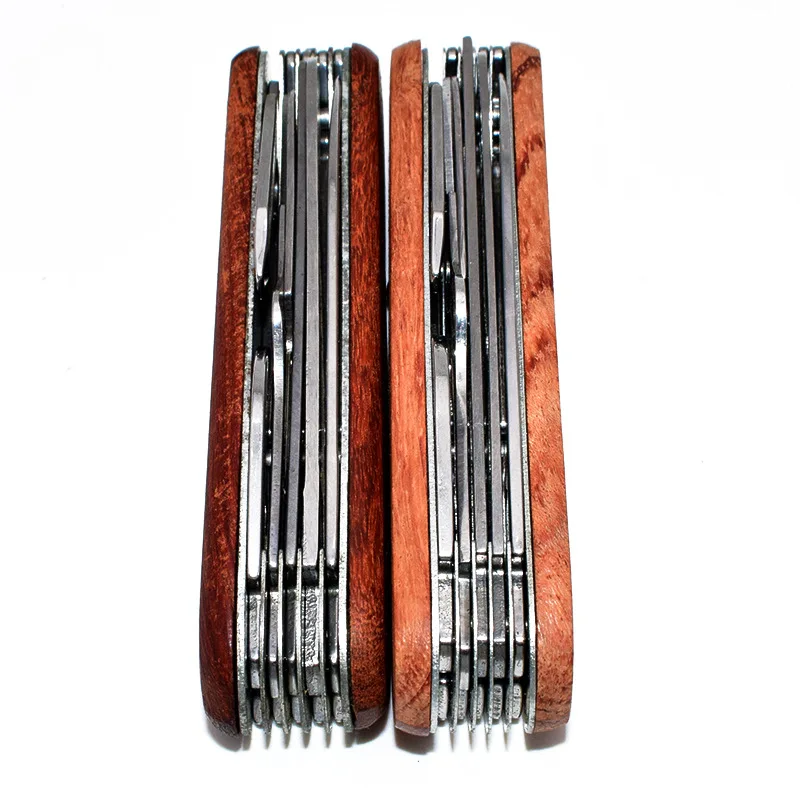 Многофункциональный карманный складной нож из нержавеющей стали с деревянной ручкой