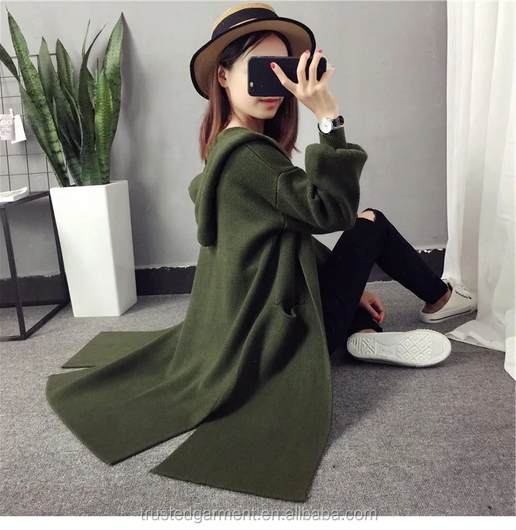 
Women loose hooded knitted long cardigan 