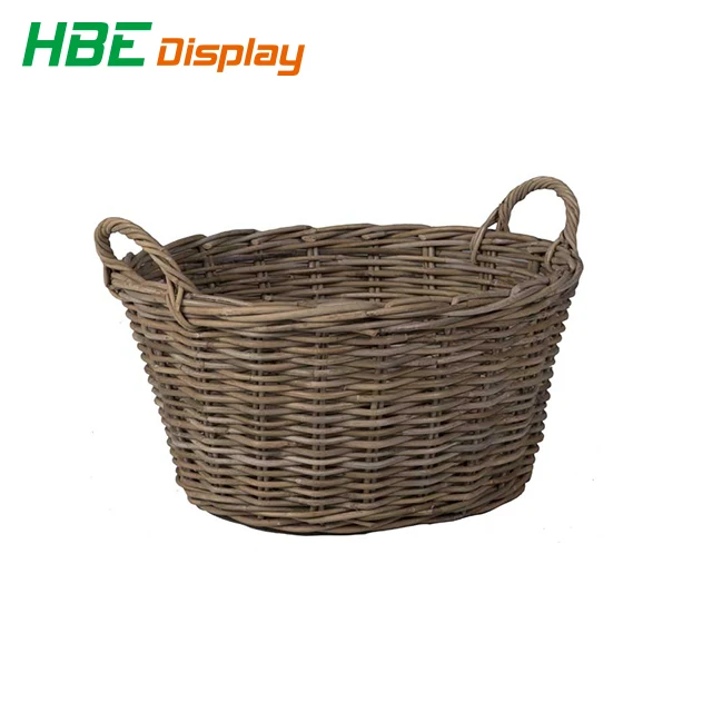 light Brown Oval Hand Woven Willow Wicker Storage Picnic Shopping Hamper Basket