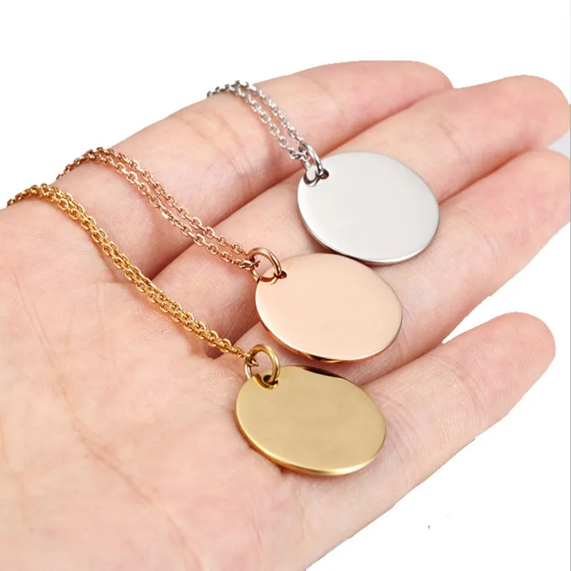 Custom stainless steel necklace wholesale 18k gold chain engrave letter initial blank disc necklace