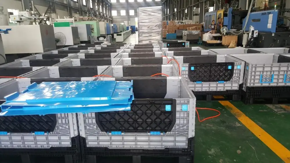hot selling 2023 movable plastic pallet box collapsible fold able boxes with pallets for warehouse and storage puppose